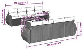 9 részes világosszürke polyrattan kerti ülőgarnitúra párnával