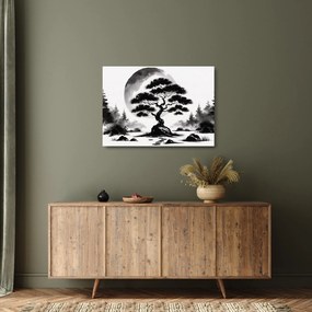 Üveg kép – Fekete-fehér bonsai (70x50 cm)