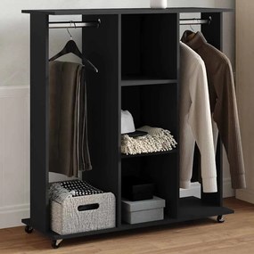 fekete szerelt fa ruhásszekrény kerékkel 102 x 38 x 110 cm