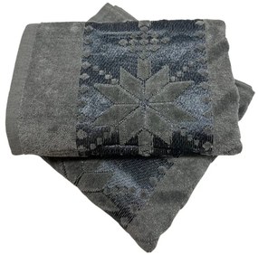Jacquard frottír törölköző világosszürke csillag 50x90cm TiaHome