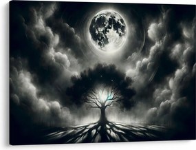Kép – Fekete-fehér fa teliholdban (70x50 cm)