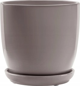 Kerámia kaspó Szürke kerek fényes Ø24cm talppal sima mázas