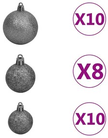 műkarácsonyfa 130 LED-del, gömbszettel és hópehellyel 210 cm