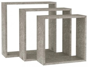 3 db betonszürke fali kockapolc