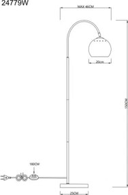 Globo 24779W Állólámpa, fém fehér matt, kábel PVC fehér, lábpedálos kapcsoló a kábelen, HxSzxM: 580x250x1500mm, kábel hossza 1800mm, 1x E27 60W 230V izzó nélkül