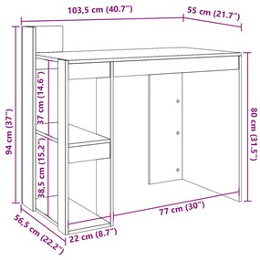 fehér szerelt fa irodai asztal 103,5 x 56,5 x 94 cm