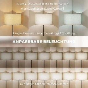 HOMCOM Állólámpa távirányítóval, állítható magasságú, szövet ernyővel, fém talppal, állítható fényerővel, lábkapcsolóval, fekete