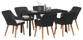 vidaXL Kert étkező szett párnával 7 pcs Fekete polirattan