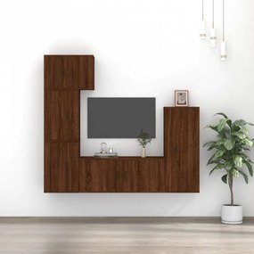 5 részes barna tölgy színű szerelt fa TV-szekrényszett