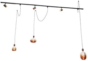 1 fázisú sínrendszer 3 spotlámpával és függőlámpakkal sötét bronz - Cavalux Jeana
