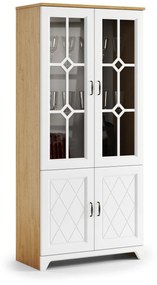 Mazzoni PROVENZA KWD4 vitrines szekrény Kőtölgy/Fehér Matt - 4 AJTÓS KOMÓD VITRINES SZEKRÉNY RETRO
