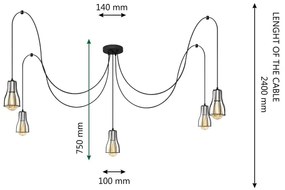 Csillár zsinóron TUBE LONG 5xE27/15W/230V fekete/króm
