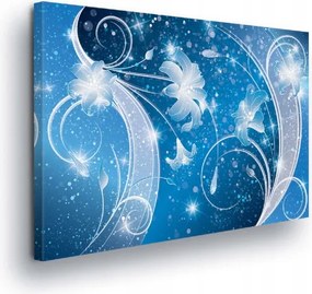 Vászonkép 60x40 Absztrakt virágos kék ezüst csillogás elegancia éjszaka