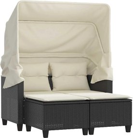 vidaXL 2 személyes fekete polyrattan kerti kanapé baldachinnal/székkel
