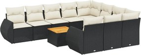 vidaXL 11 részes fekete polyrattan kerti ülőgarnitúra párnákkal