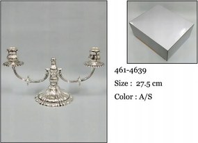 Gyertyatartó kétkaros fém Ezüst