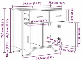 Széf fiókkal kézműves tölgy 79.5 x 35.5 x 74.5 cm Faanyag