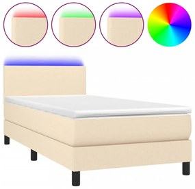 krémszínű szövet rugós és LED-es ágy matraccal 90x200 cm