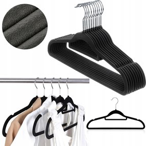 Fekete velúr ruhaakasztók gardróbszekrényhez, ruhatartóval