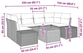 7 darabos kerti kanapé szett párnákkal Bézs Műrattan Akáciával