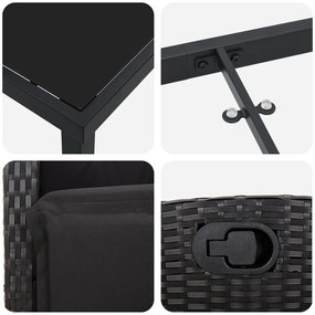9 részes Kerti Étkezőszett Fekete Poly Rattan
