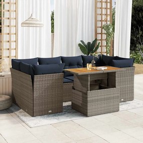 7 részes szürke polyrattan kerti ülőgarnitúra párnákkal