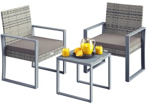 Casaria® Rattan erkélygarnitúra 1+2 - szürke