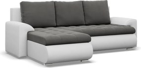 Tokio sarokkanapé, 2 ágyneműtartóval, bársony + műbőr, baloldali, szürke - fehér