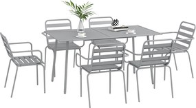 Outsunny 7 darabos étkező garnitúra, kerti bútor szett 1 étkezőasztallal és 6 összecsukható székkel, kültéri bútorok erkélyhez és teraszhoz, acél, vil