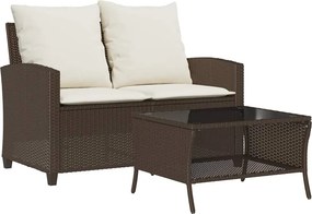 vidaXL 2 személyes barna polyrattan kerti kanapé asztallal&párnával