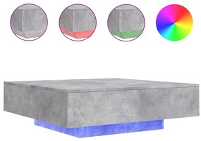 Betonszürke dohányzóasztal LED-lámpákkal 100 x 100 x 31 cm