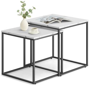 2 db QUADRO dohányzóasztal készlet, fehér márvány dekorációval