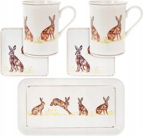 Porcelán Bögrék Parafa Alátétek x 2 Tálca Nyuszi nyuszi Bögre x 2