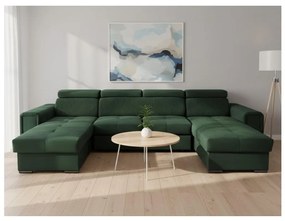 Rozkládací U sedací souprava SALVADA zelená s úložným prostorem