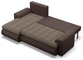 Tokio sarokkanapé, 2 ágyneműtartóval, fonott + műbőr, baloldali, barna