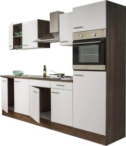 Yorki konyhabútor Yorki tölgy korpusszal, selyemfényű fehér fronttal 270 cm-es méretben