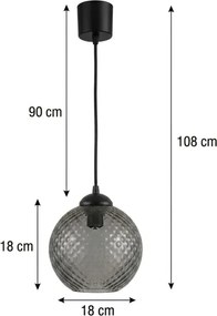 Brilagi - LED függőlámpa kábellel R GLASS 1xE27/60W/230V átm. 18 cm fekete/füstszürke