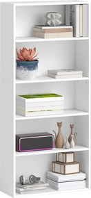 HOMCOM 5-Szintes Könyvespolc 3 Állítható Polccal Nappalira, Irodába, Hálószobába 60x24x133,5 cm Fehér | Aosom