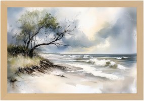 Poszter Keret Fa Tájkép Tenger Hullámok Balti-tenger Tengerpart Dűnék Fa 60x40