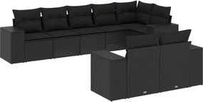 vidaXL 8 részes fekete polyrattan kerti ülőgarnitúra párnákkal