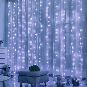 Led Fényfüggöny 3x3m 300 Led Hideg Fehér Távirányítóval