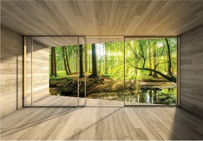 Fotótapéta Erdő az ablakon és reggel az erdőben vinil 368x254 +ragasztó