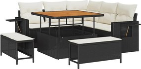 vidaXL Kerti Kanapé Szett párnával 8 pcs Fekete polirattan