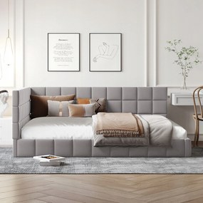 Kárpitozott kihúzható kanapé franciaágy 140x200cm bársony szürke