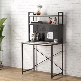 Intenso Home íróasztal / számítógépasztal polcokkal mágnestáblával 84x50cm | Masszív fém váz, fekete - Modern tölgy szín