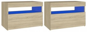 2 db sonoma tölgyszínű éjjeliszekrény LED-lámpákkal 60x35x40 cm