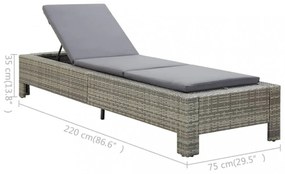 szürke polyrattan napozóágy párnával