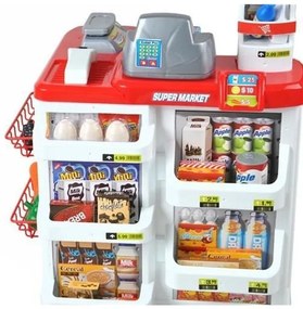 PROCART Szupermarket készlet, 24 kiegészítő, fények, hangeffektusok, bevásárlókosár, pénztárgép, 82x50x44 cm