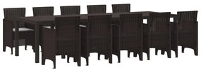 11 Részes Kerti Étkező Szett Párnákkal Barna Polirattan, Kerti Asztal Barna 150x100x73 cm Polirattan, Kerti Székek Párnákkal 2 db Barna Polirattan, Kerti Székek Párnákkal 4 db Barna Polirattan