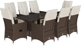 vidaXL 9 részes barna polyrattan kerti bisztrógarnitúra párnákkal